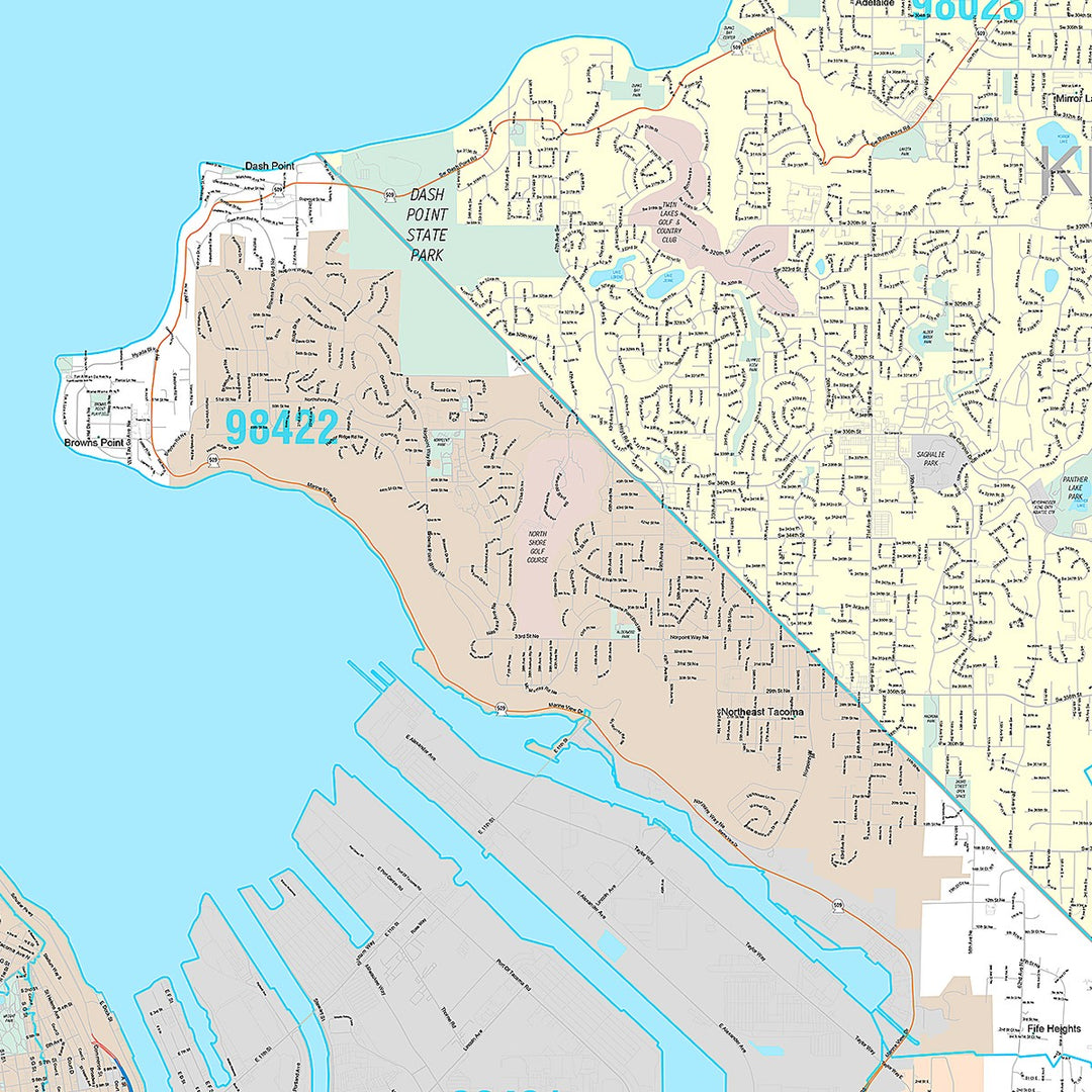 Premium Style Wall Map of Tacoma WA