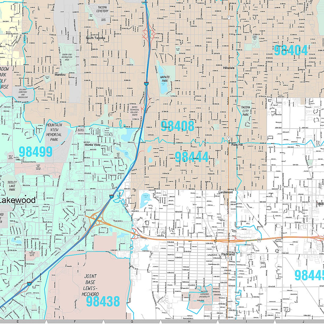 Premium Style Wall Map of Tacoma WA