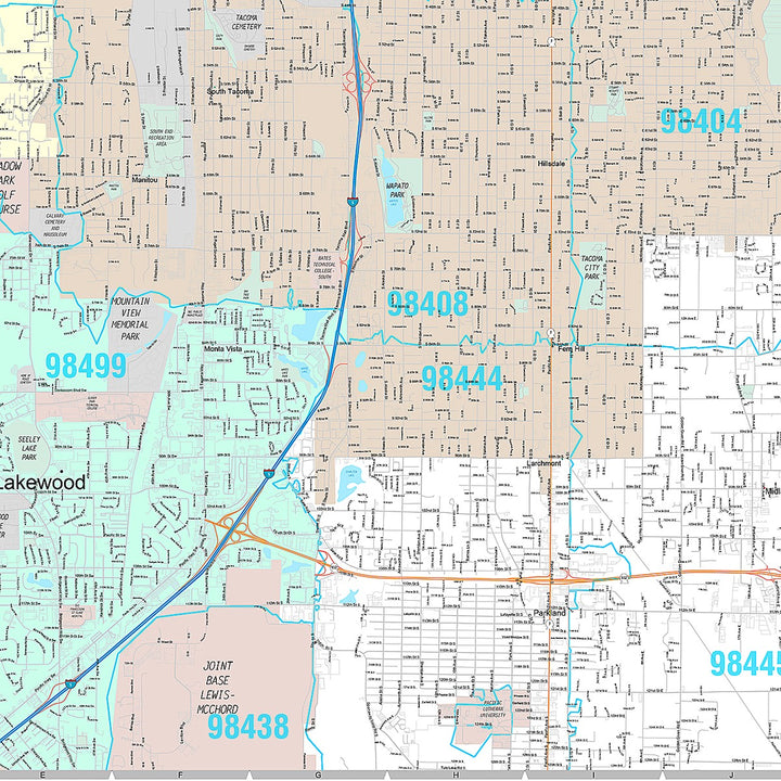 Premium Style Wall Map of Tacoma WA
