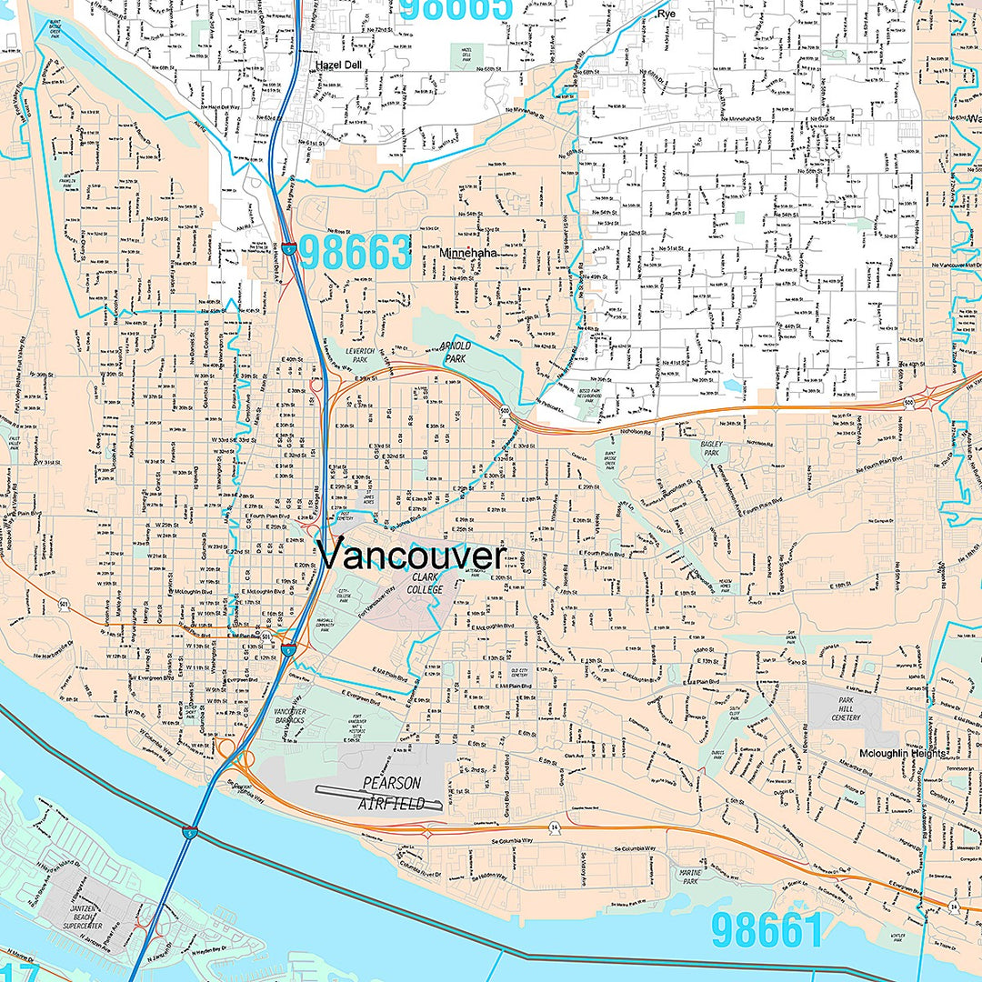 Premium Style Wall Map of Vancouver WA