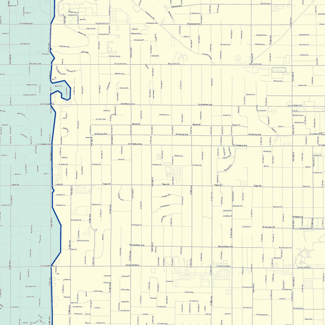 Color Cast Zip Code Style Wall Map of Yakima, WA