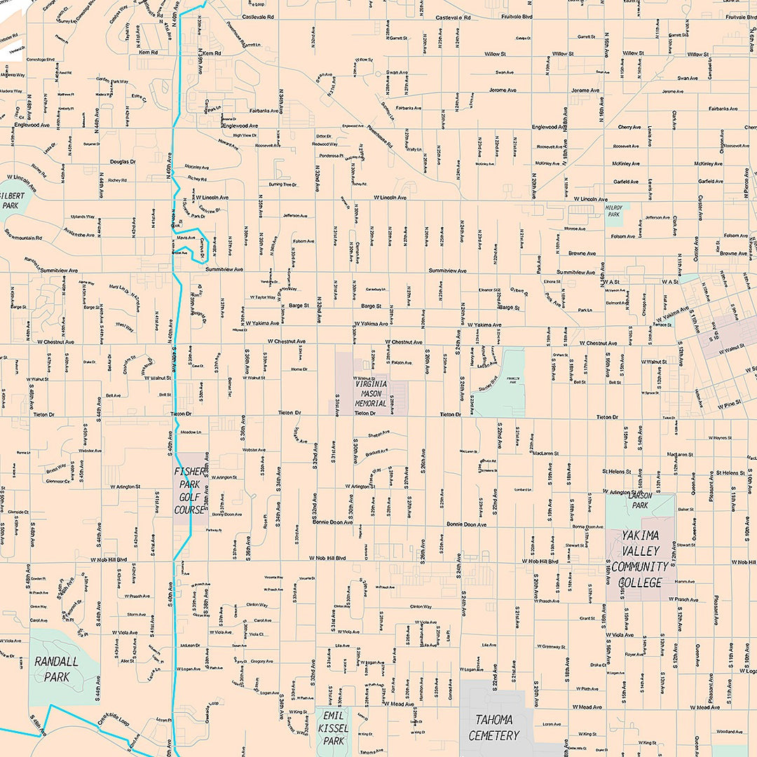 Premium Style Wall Map of Yakima, WA