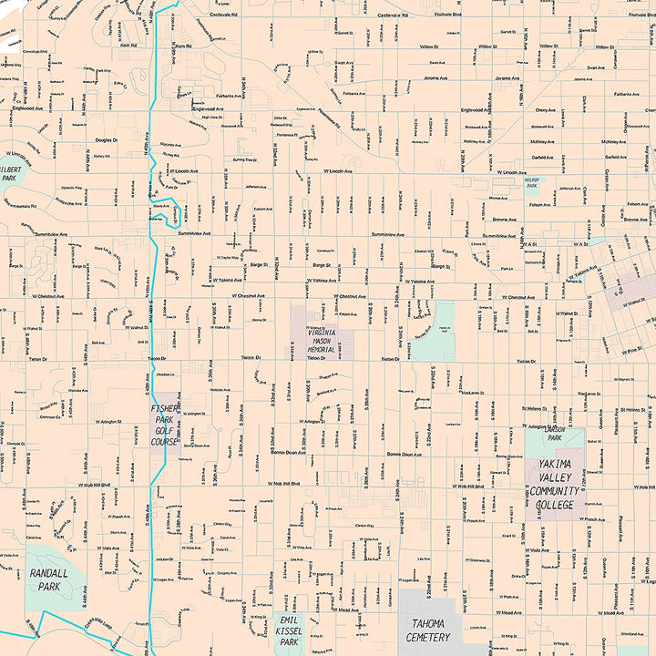 Premium Style Wall Map of Yakima, WA