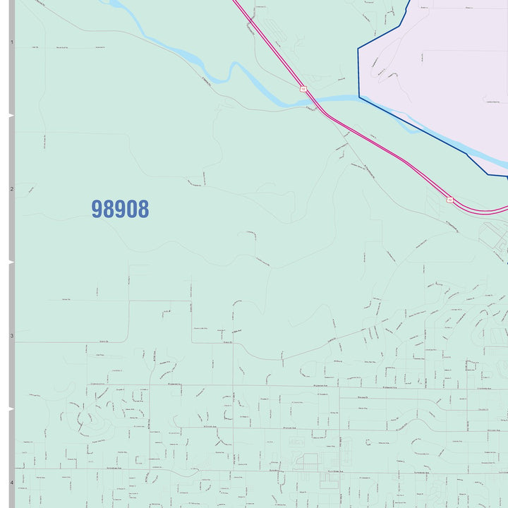 Color Cast Zip Code Style Wall Map of Yakima, WA