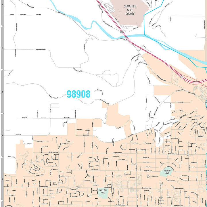 Premium Style Wall Map of Yakima, WA