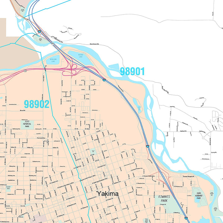 Premium Style Wall Map of Yakima, WA