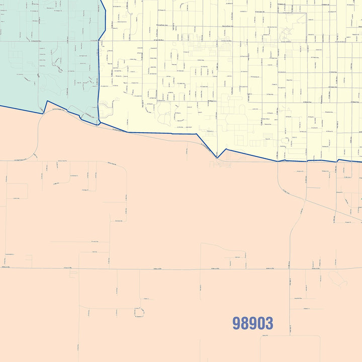 Color Cast Zip Code Style Wall Map of Yakima, WA
