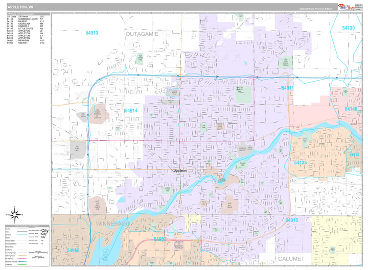Premium Style Wall Map of Appleton, WI