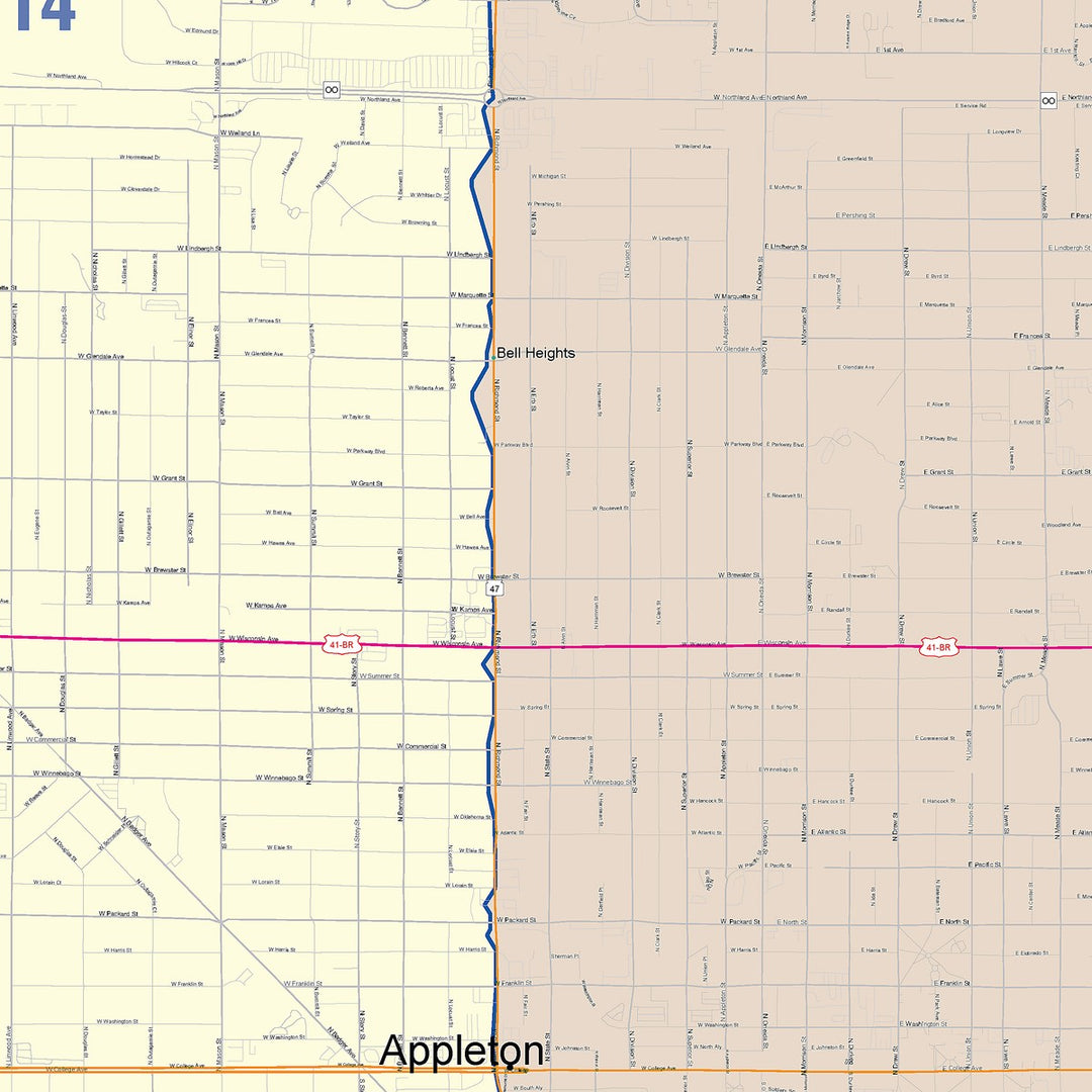 Color Cast Zip Code Style Wall Map of Appleton, WI