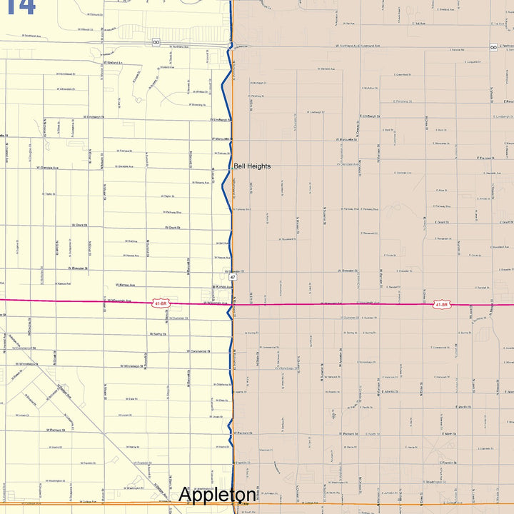 Color Cast Zip Code Style Wall Map of Appleton, WI