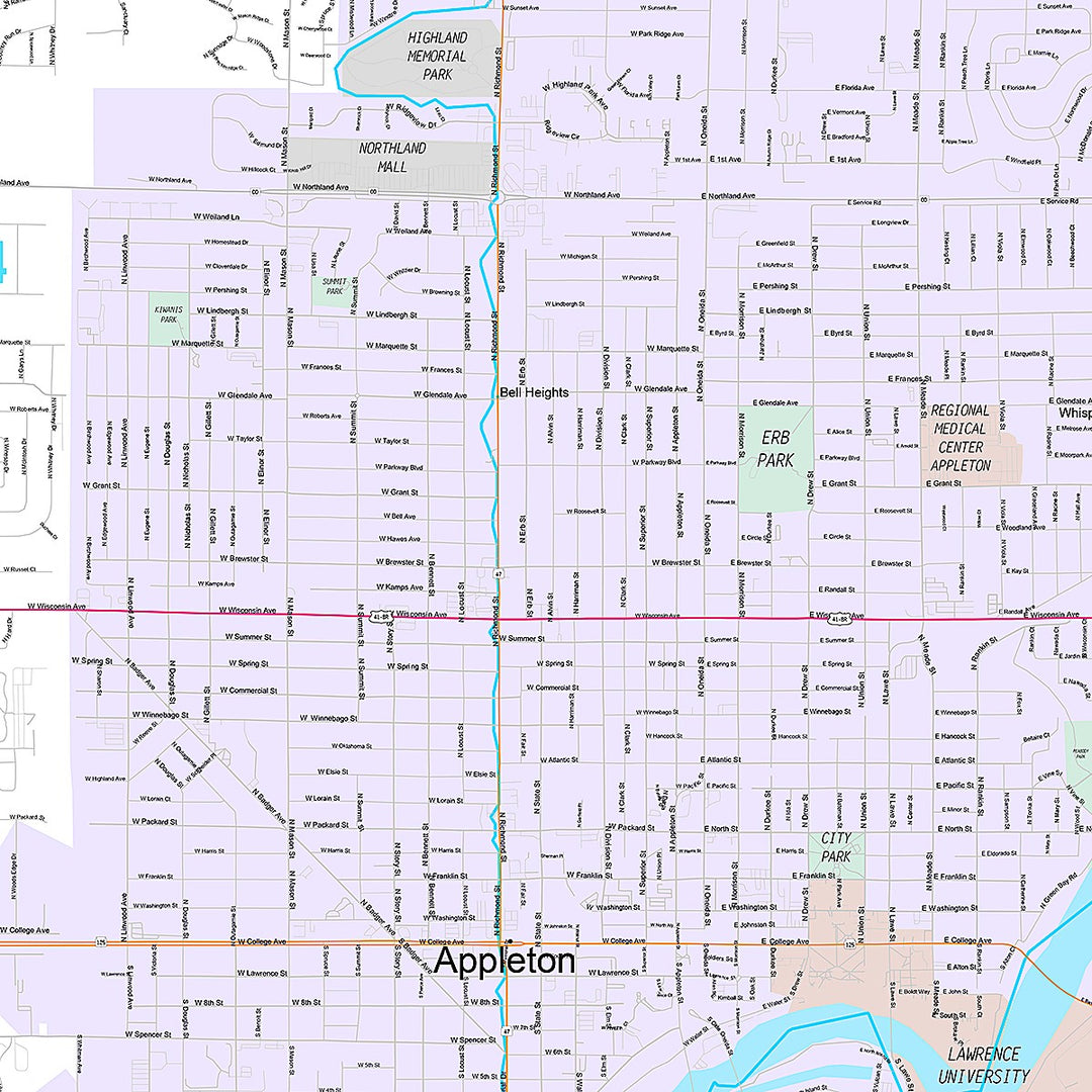 Premium Style Wall Map of Appleton, WI