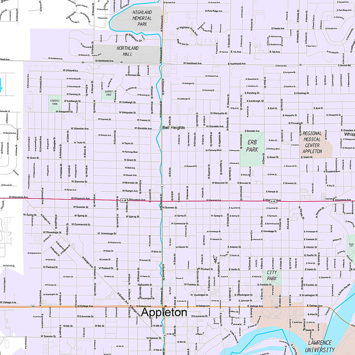 Premium Style Wall Map of Appleton, WI