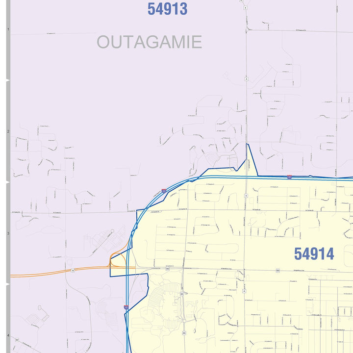 Color Cast Zip Code Style Wall Map of Appleton, WI