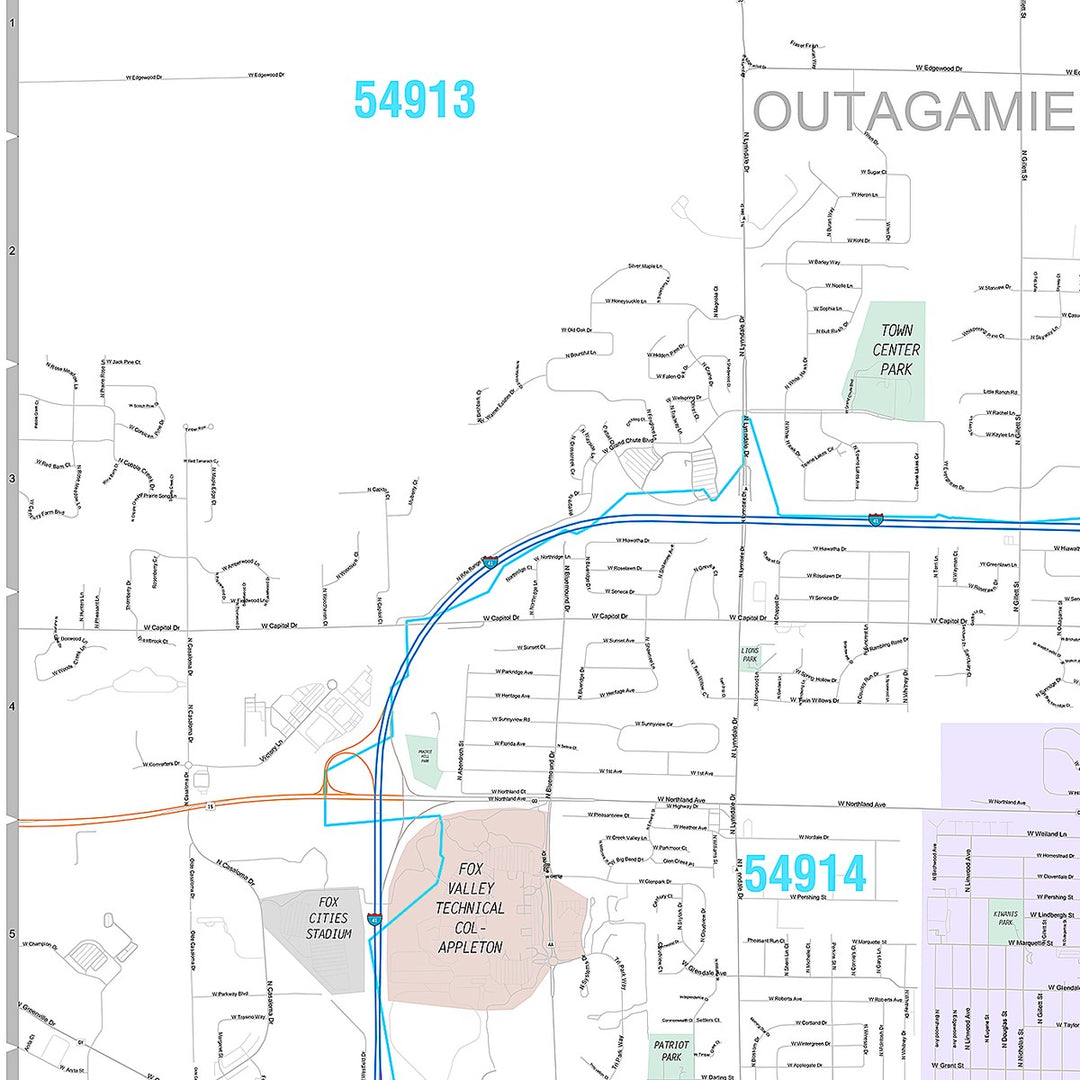 Premium Style Wall Map of Appleton, WI