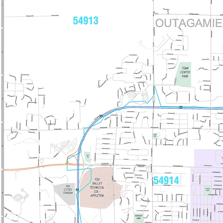 Premium Style Wall Map of Appleton, WI
