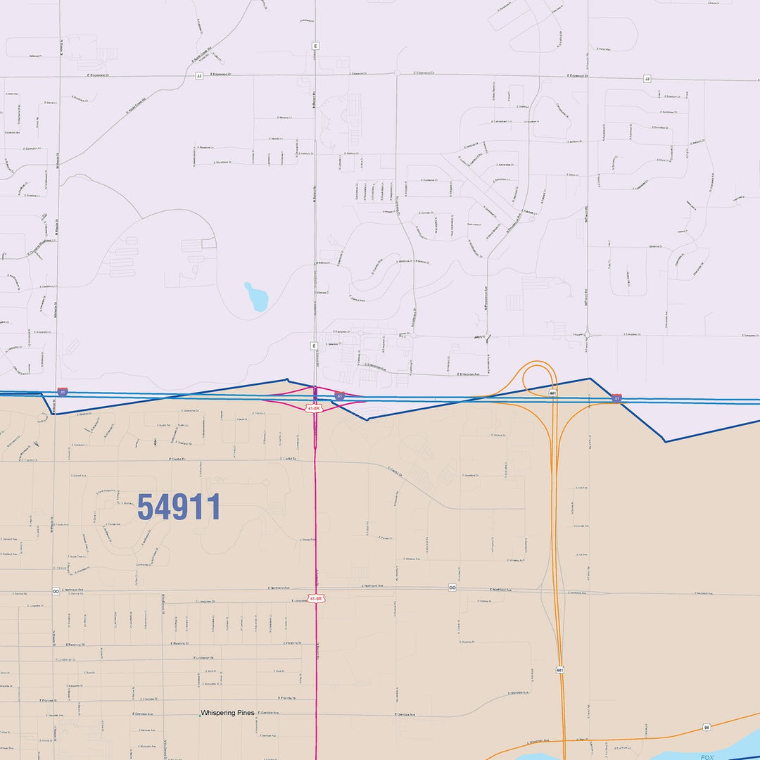 Color Cast Zip Code Style Wall Map of Appleton, WI