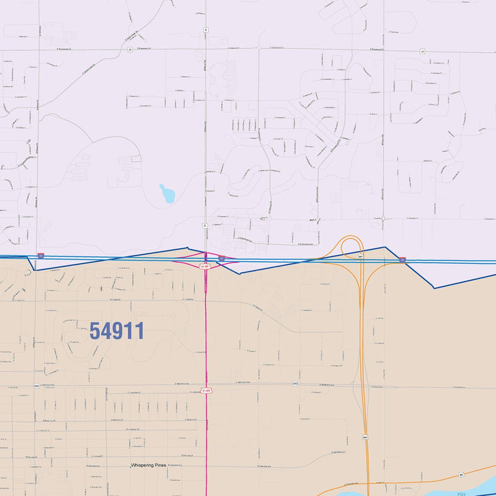 Color Cast Zip Code Style Wall Map of Appleton, WI