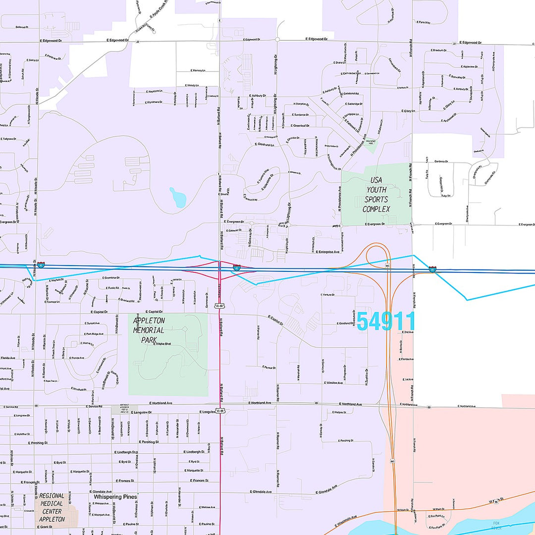 Premium Style Wall Map of Appleton, WI