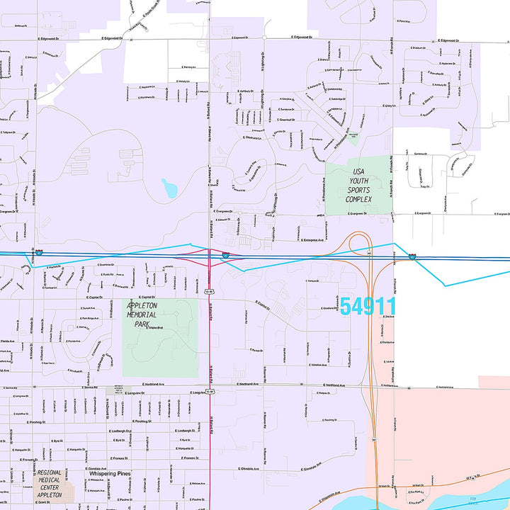Premium Style Wall Map of Appleton, WI