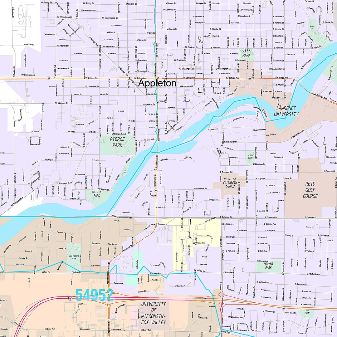 Premium Style Wall Map of Appleton, WI
