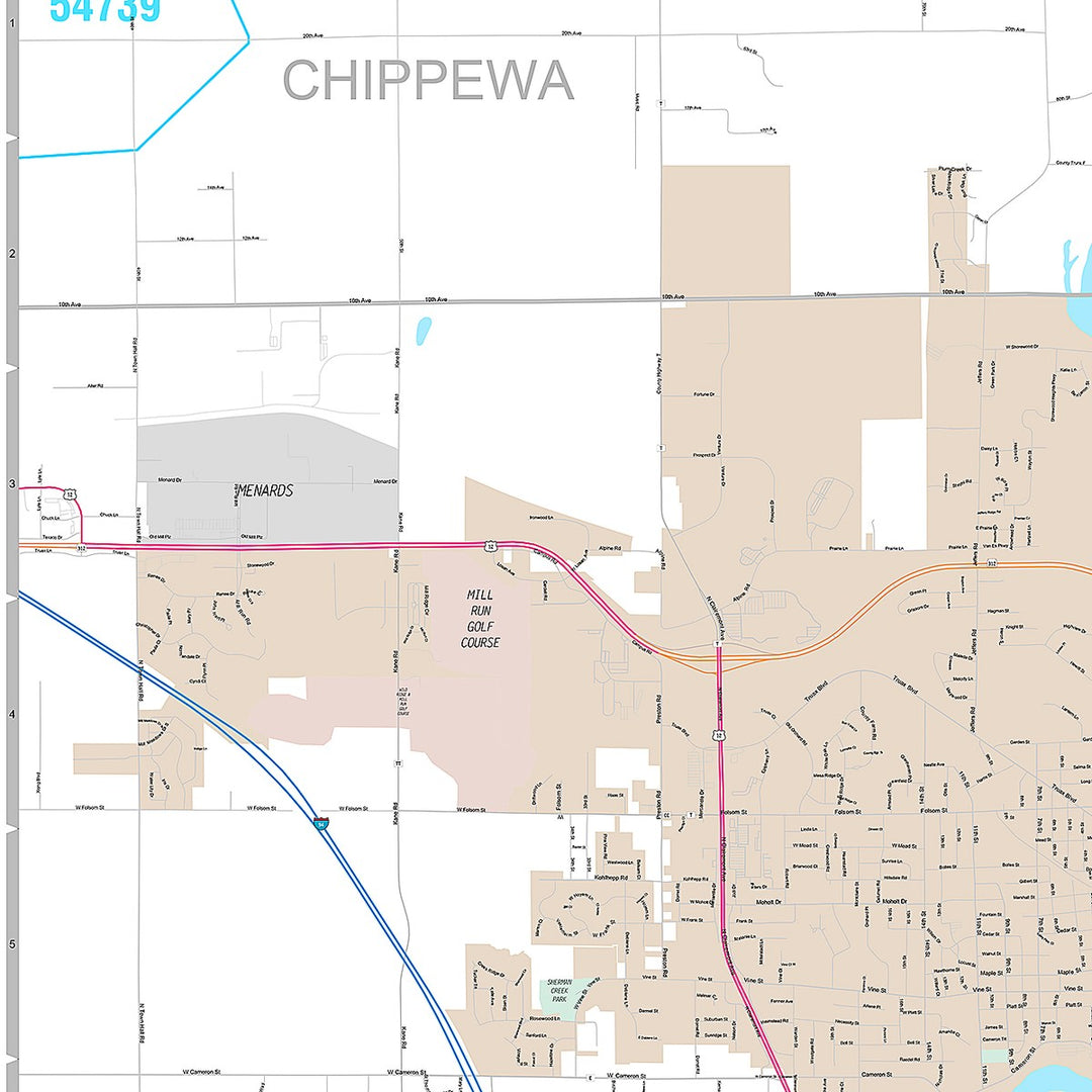 Premium Style Wall Map of Eau Claire, WI