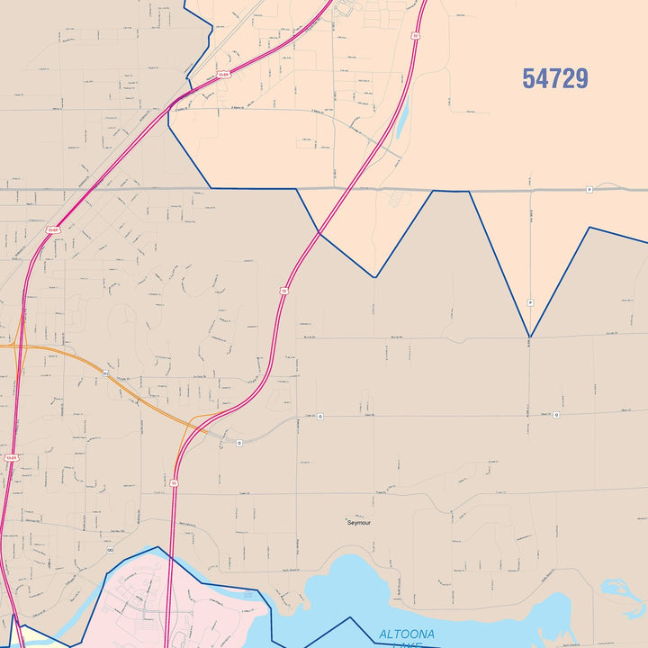 Color Cast Zip Code Style Wall Map of Eau Claire, WI