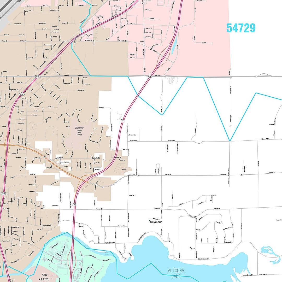 Premium Style Wall Map of Eau Claire, WI