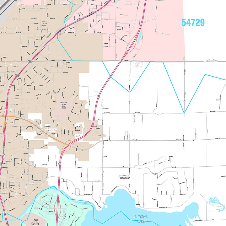 Premium Style Wall Map of Eau Claire, WI