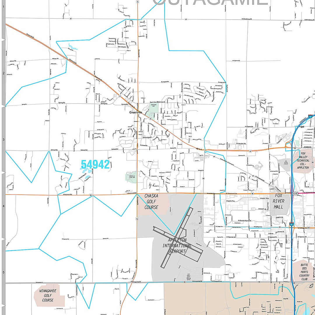 Premium Style Wall Map of Fox Cities, WI