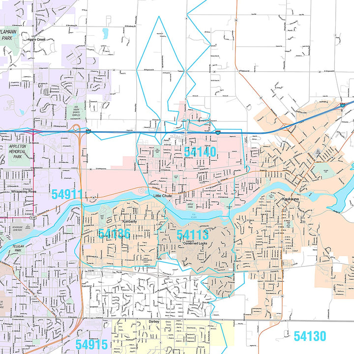 Premium Style Wall Map of Fox Cities, WI