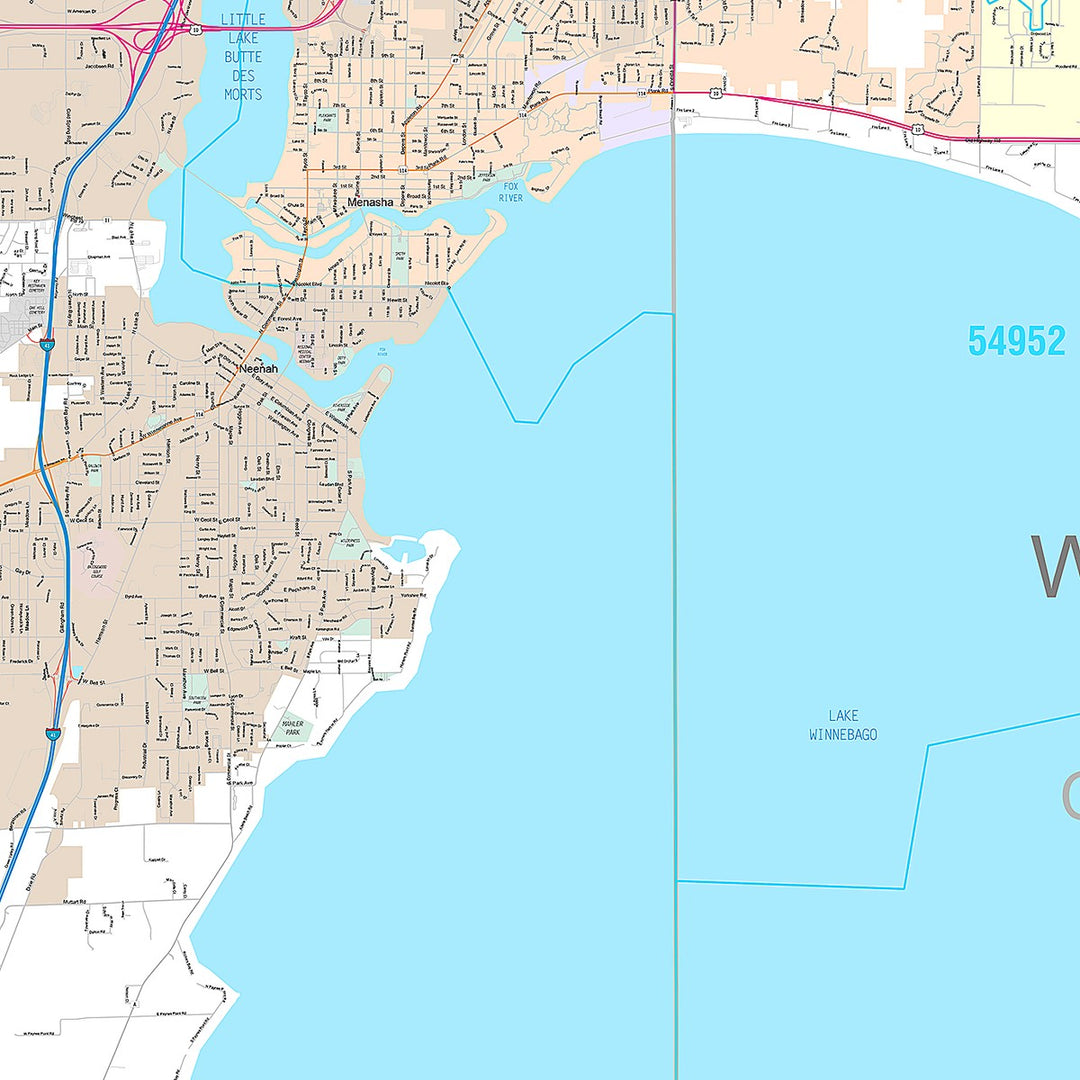 Premium Style Wall Map of Fox Cities, WI