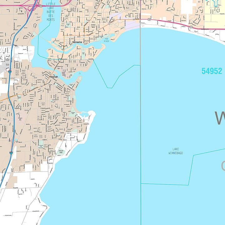 Premium Style Wall Map of Fox Cities, WI