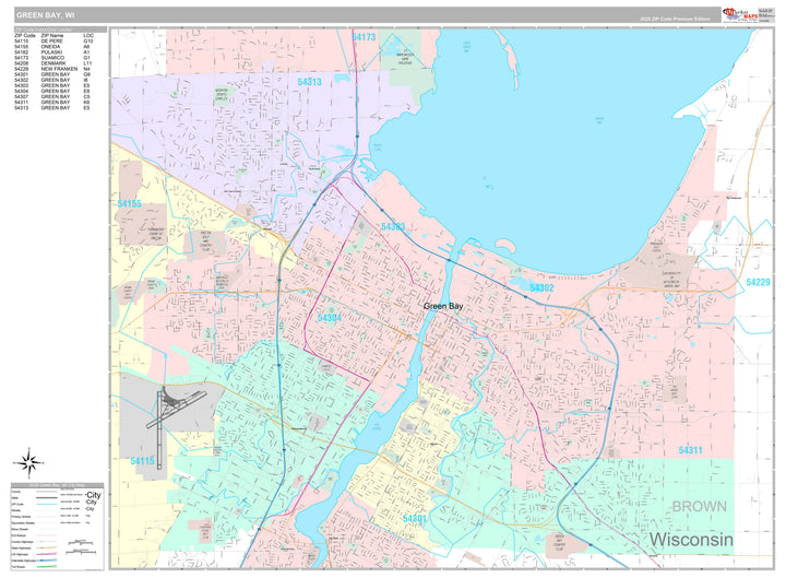 Premium Style Wall Map of Green Bay, WI