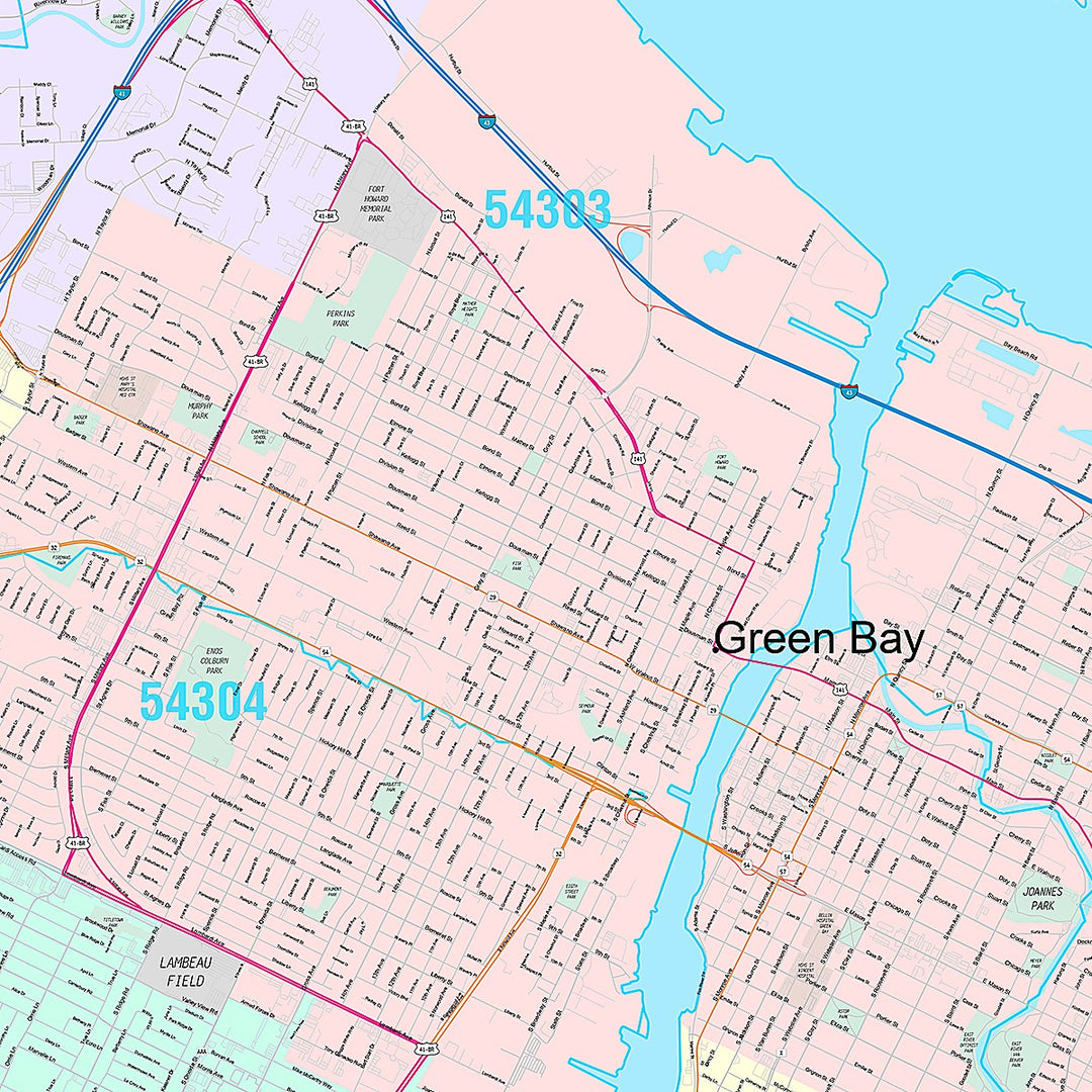 Premium Style Wall Map of Green Bay, WI