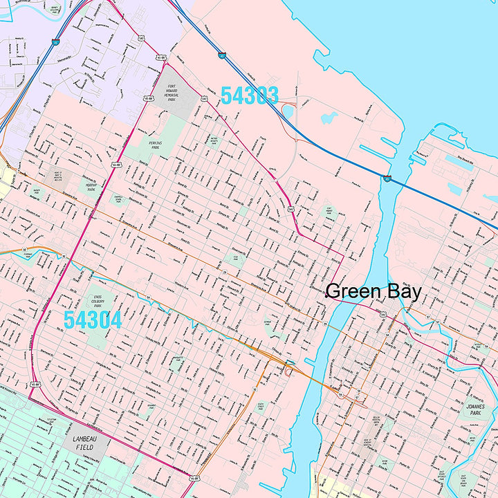 Premium Style Wall Map of Green Bay, WI