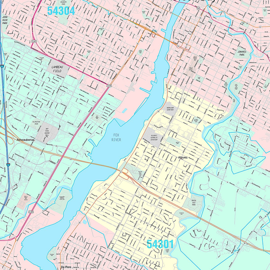 Premium Style Wall Map of Green Bay, WI