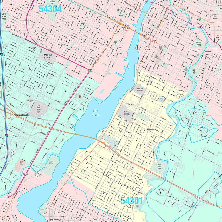 Premium Style Wall Map of Green Bay, WI