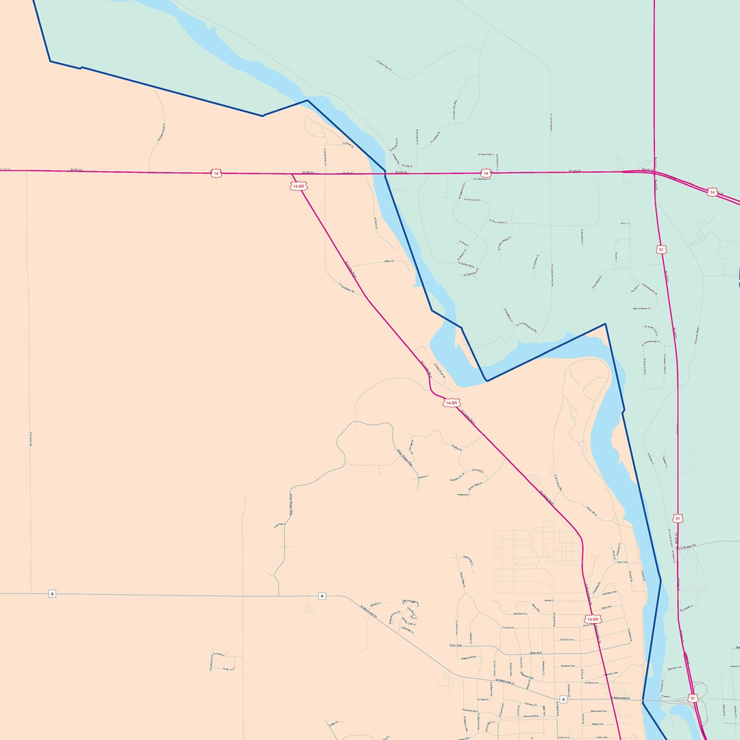Color Cast Zip Code Style Wall Map of Janesville, WI