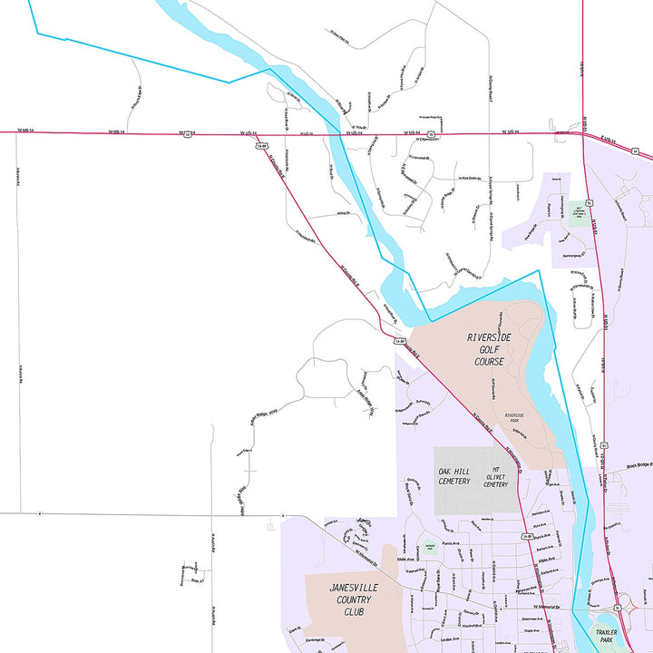 Premium Style Wall Map of Janesville, WI