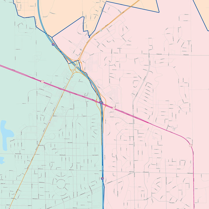 Color Cast Zip Code Style Wall Map of Janesville, WI