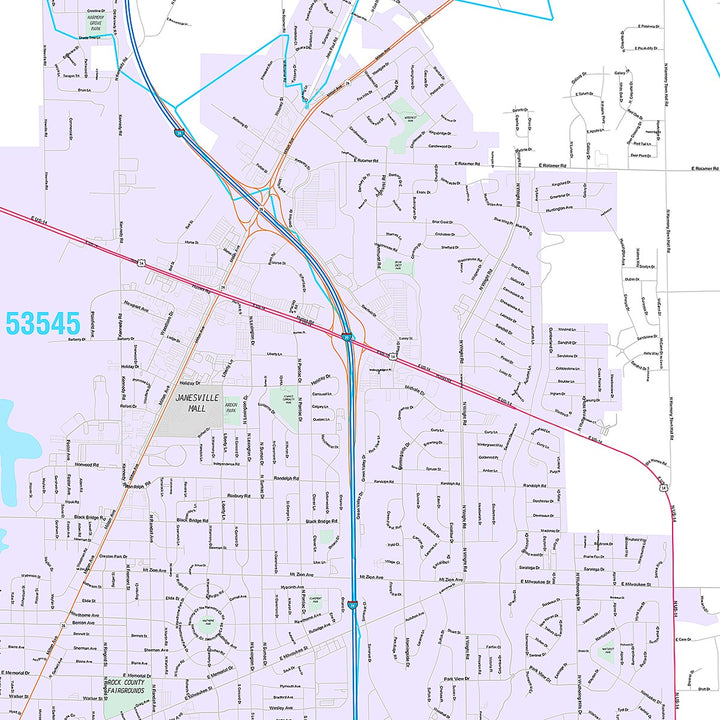 Premium Style Wall Map of Janesville, WI