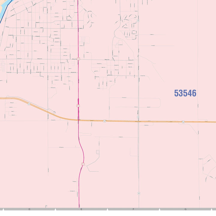 Color Cast Zip Code Style Wall Map of Janesville, WI