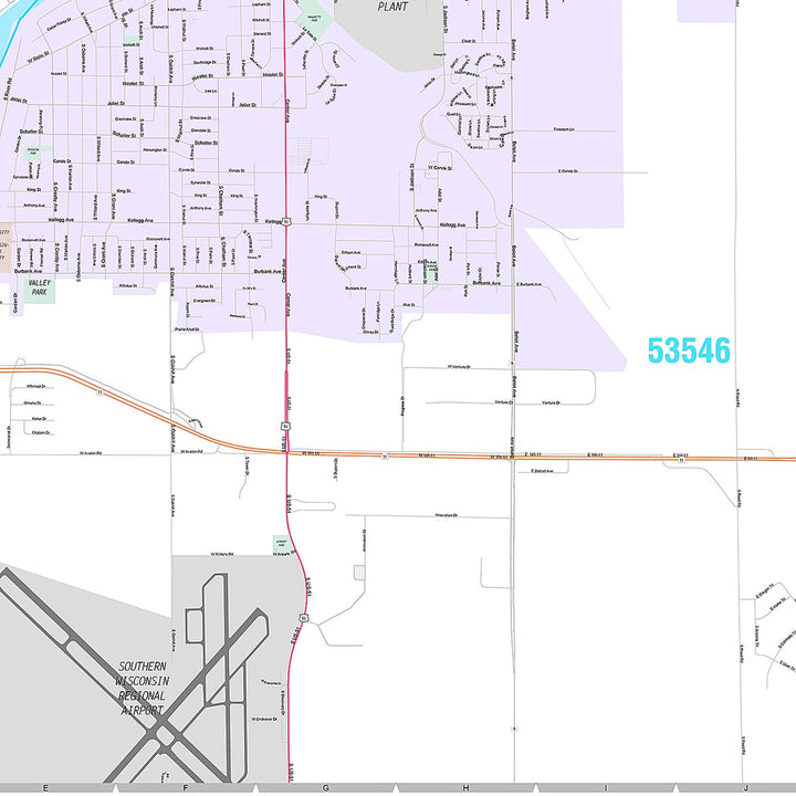 Premium Style Wall Map of Janesville, WI