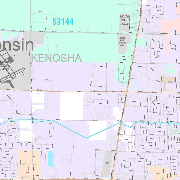 Premium Style Wall Map of Kenosha, WI