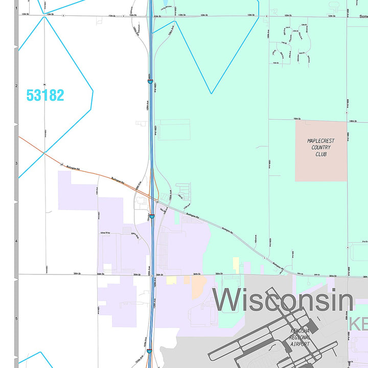 Premium Style Wall Map of Kenosha, WI