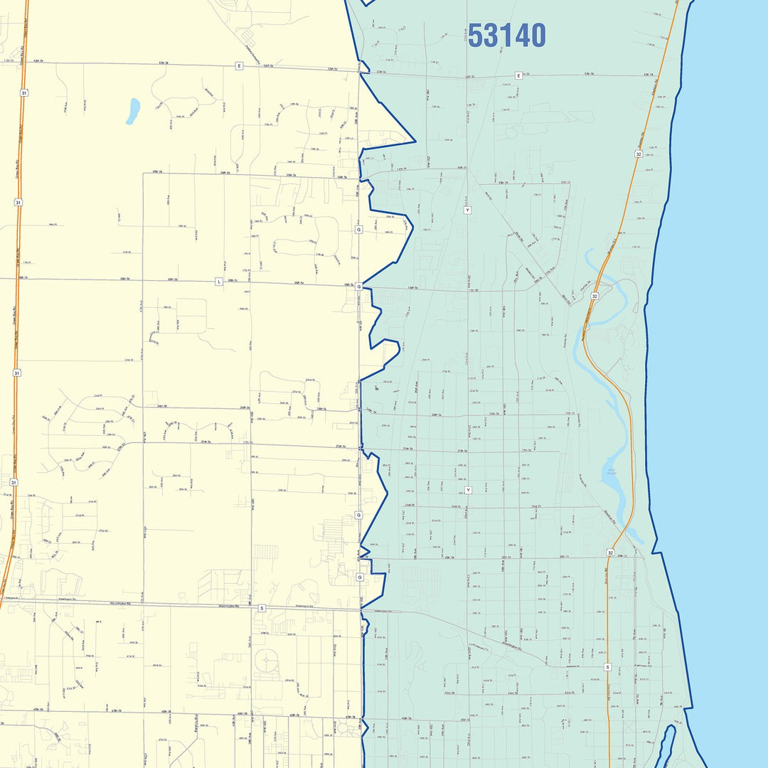 Color Cast Zip Code Style Wall Map of Kenosha, WI