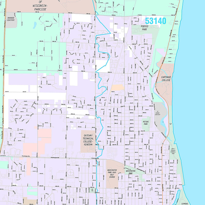 Premium Style Wall Map of Kenosha, WI