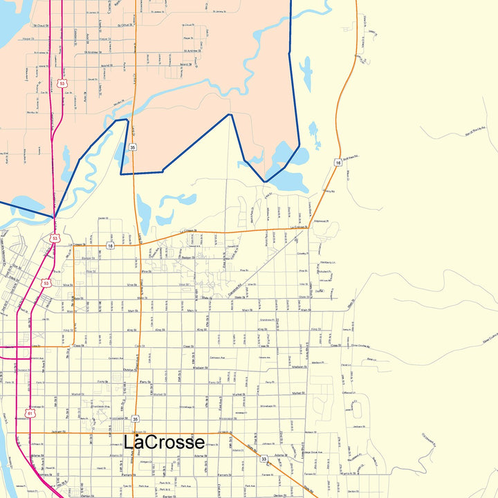 Color Cast Zip Code Style Wall Map of La Crosse, WI