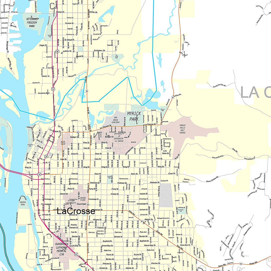 Premium Style Wall Map of La Crosse, WI