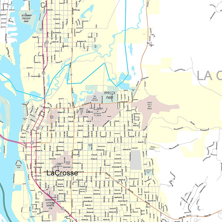 Premium Style Wall Map of La Crosse, WI